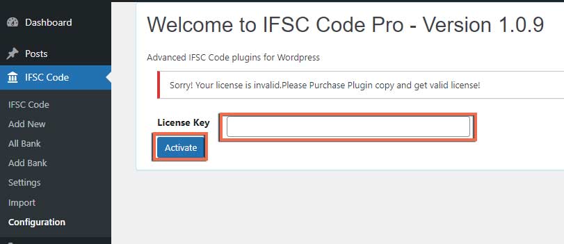 Activate IFSC Code Plugin License Key