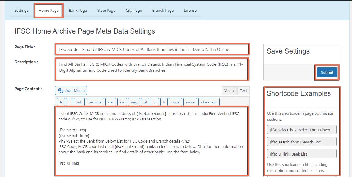 Archive Page Meta Data Settings